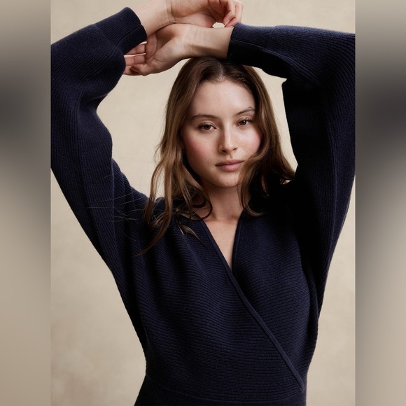 NWT! Banana Republic Purple Overlap-Neck Midi Sweater Dress - Multiple🧤 - Picture 3 of 6